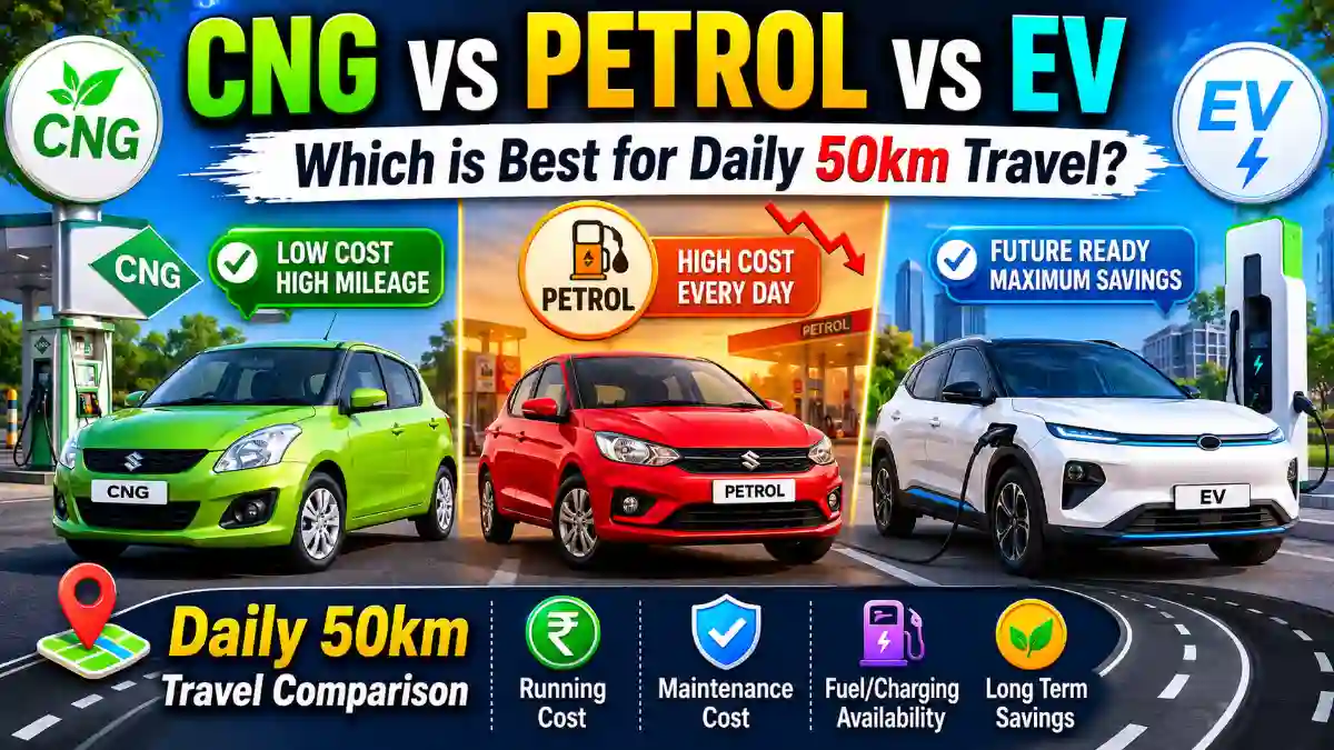 CNG vs Petrol vs EV: Best Car for Daily 50km Travel in 2026?