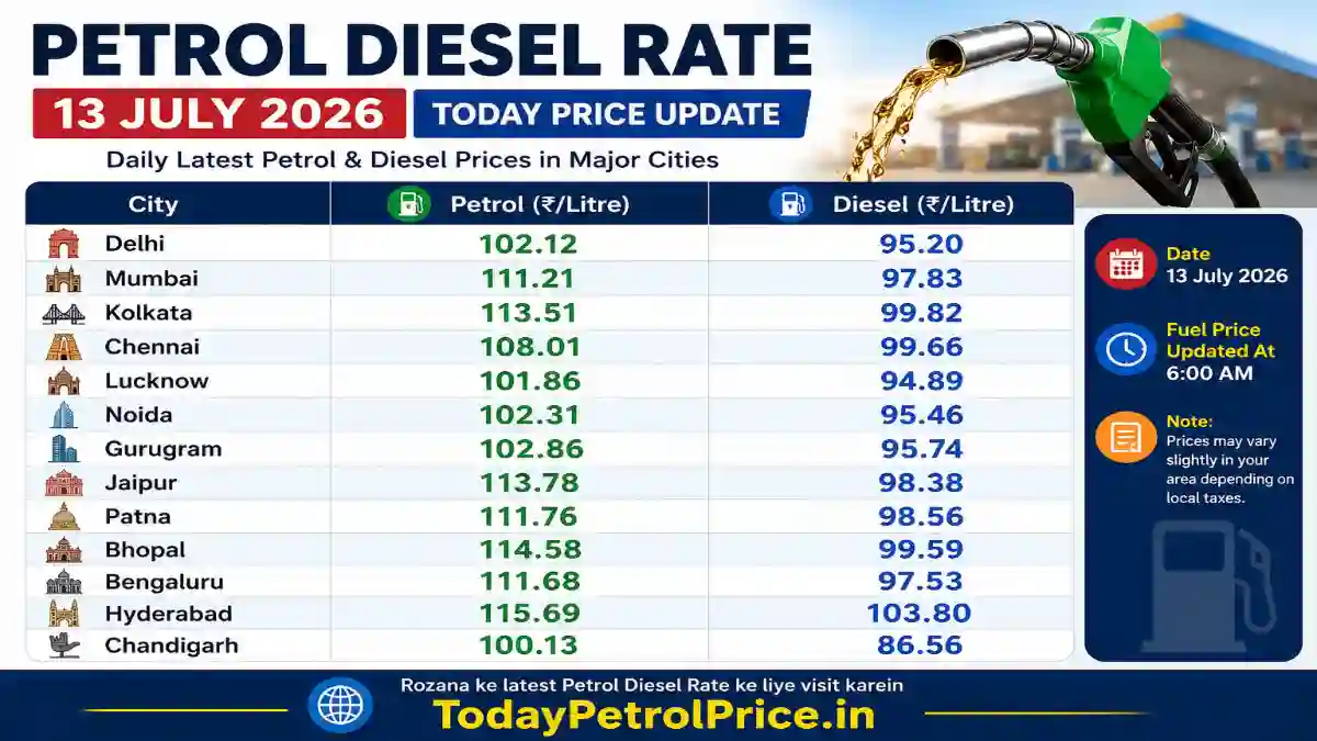 Petrol Diesel Price Today 13 July 2026: Delhi, Mumbai, Kolkata samet sabhi shahron ke taza petrol-desel rate