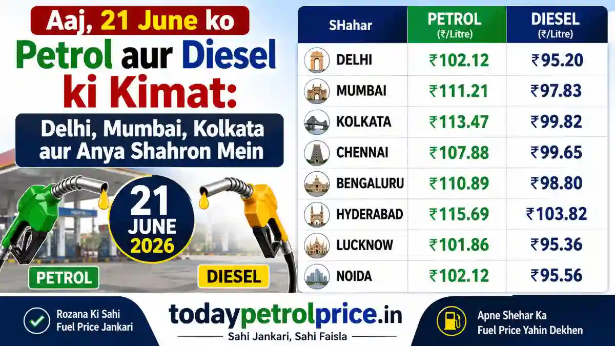 Petrol Diesel Prices Today: 21 June 2026 Fuel Rates in Major Indian Cities
